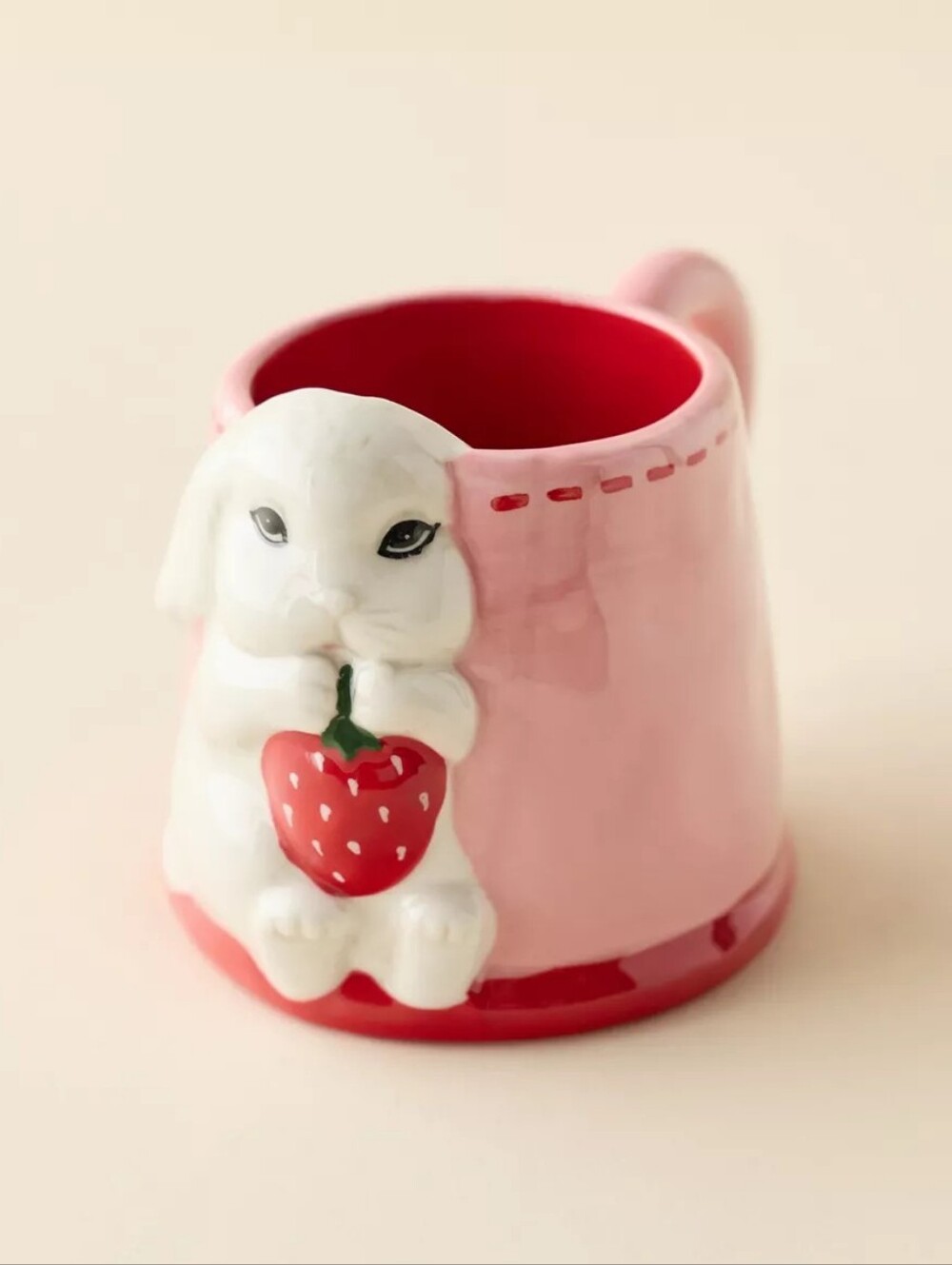 🪷NIB Urban Outfitters UOH Strawberry Bunny Sculpted Ceramic Mug🌙